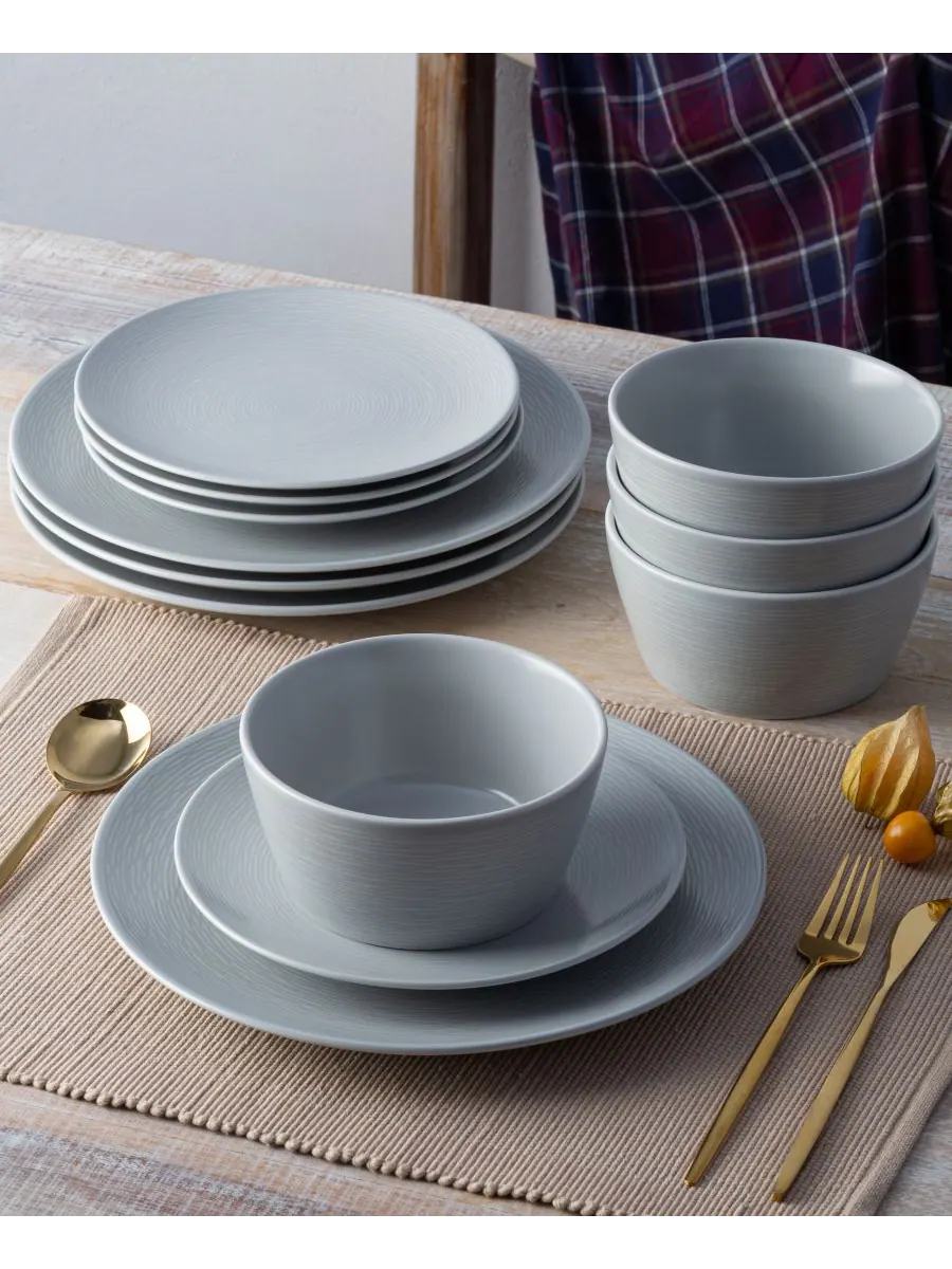 Набор посуды Colorscapes Swirl Coupe из 12 предметов, на 4 персоны Noritake — изображение 2 из 7, серый