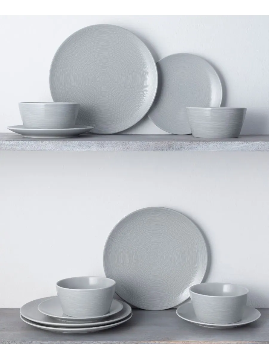 Набор посуды Colorscapes Swirl Coupe из 12 предметов, на 4 персоны Noritake — изображение 4 из 7, серый