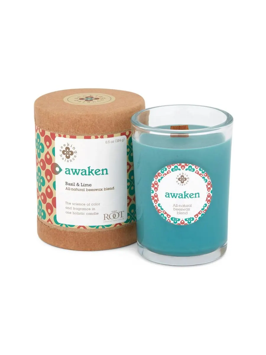 Ароматическая свеча Seeking Balance Awaken Basil Lime в баночке, 173 г (6,5 унций) ROOT CANDLES