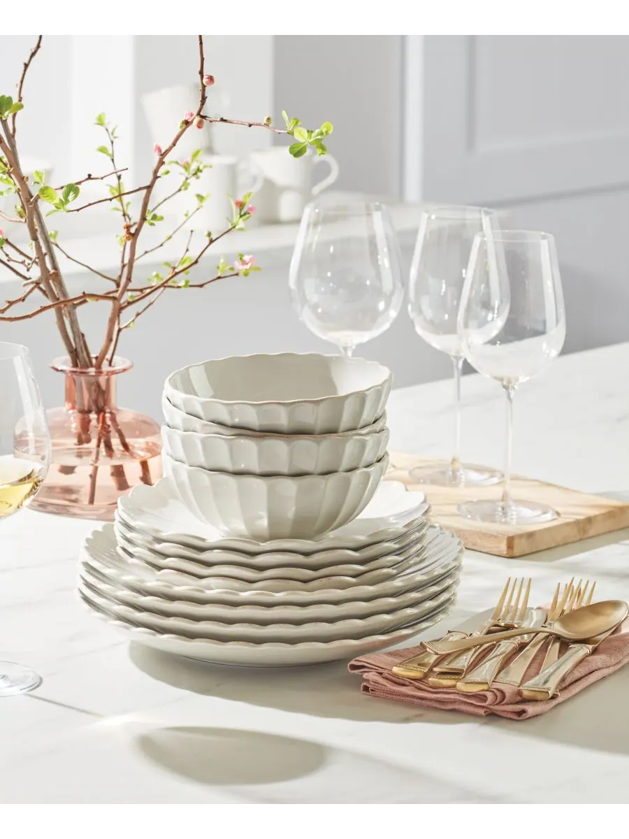 Французский сервиз Perle Scallop, 12 предметов, на 4 персоны Lenox — изображение 2 из 5, белый