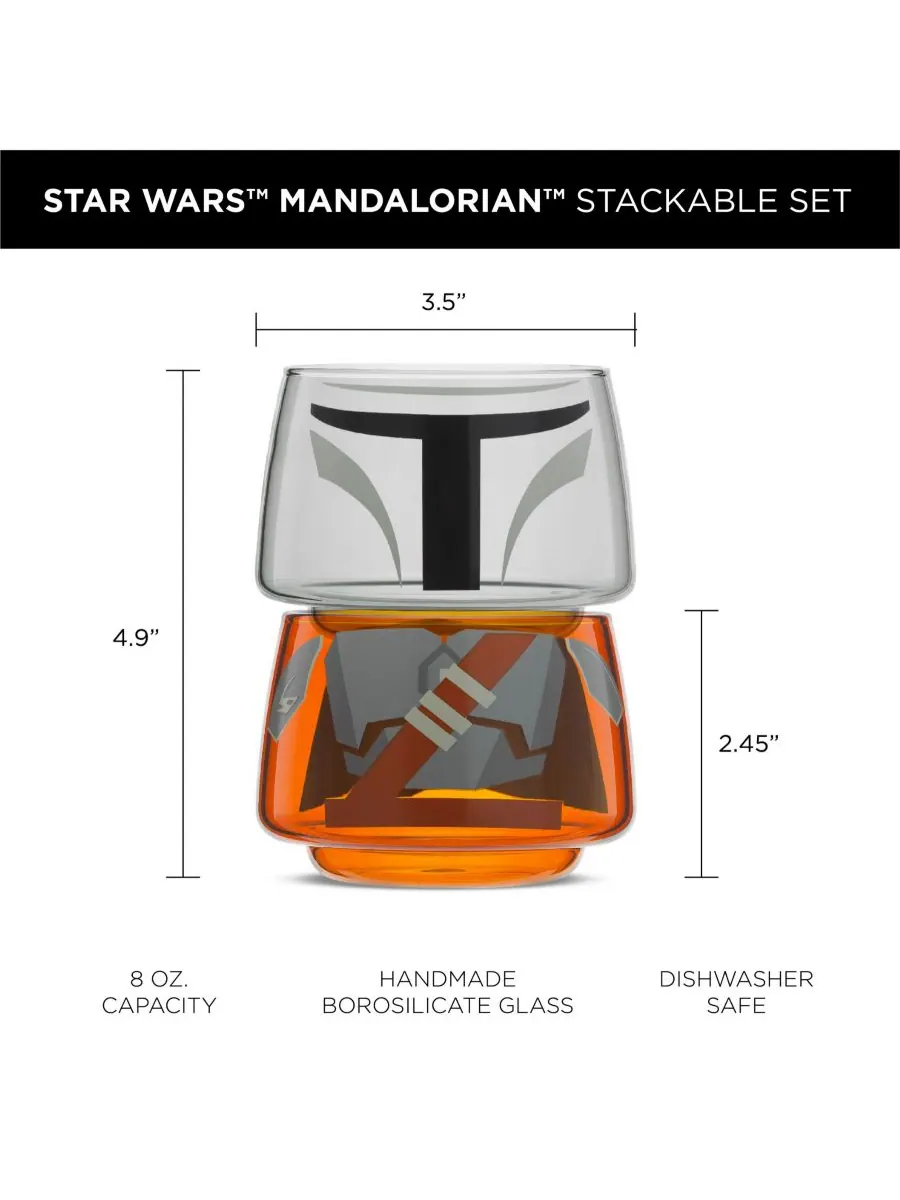Набор штабелируемых стаканов Star Wars с изображением Мандалорца - 8 унций JoyJolt — изображение 4 из 4, оранжевый