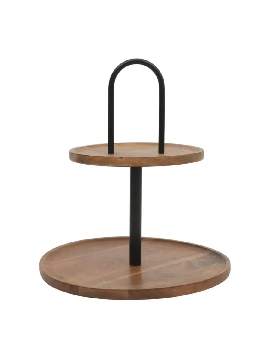 Круглый двухъярусный сервировочный поднос из акации от Gracious Dining Gibson Home — изображение 1 из 9, прозрачный