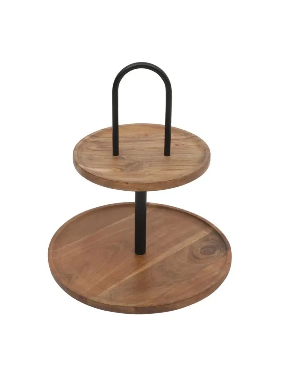 Круглый двухъярусный сервировочный поднос из акации от Gracious Dining Gibson Home — изображение 2 из 9, прозрачный
