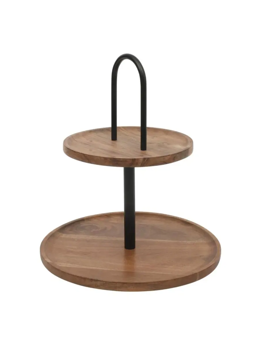 Круглый двухъярусный сервировочный поднос из акации от Gracious Dining Gibson Home — изображение 3 из 9, прозрачный