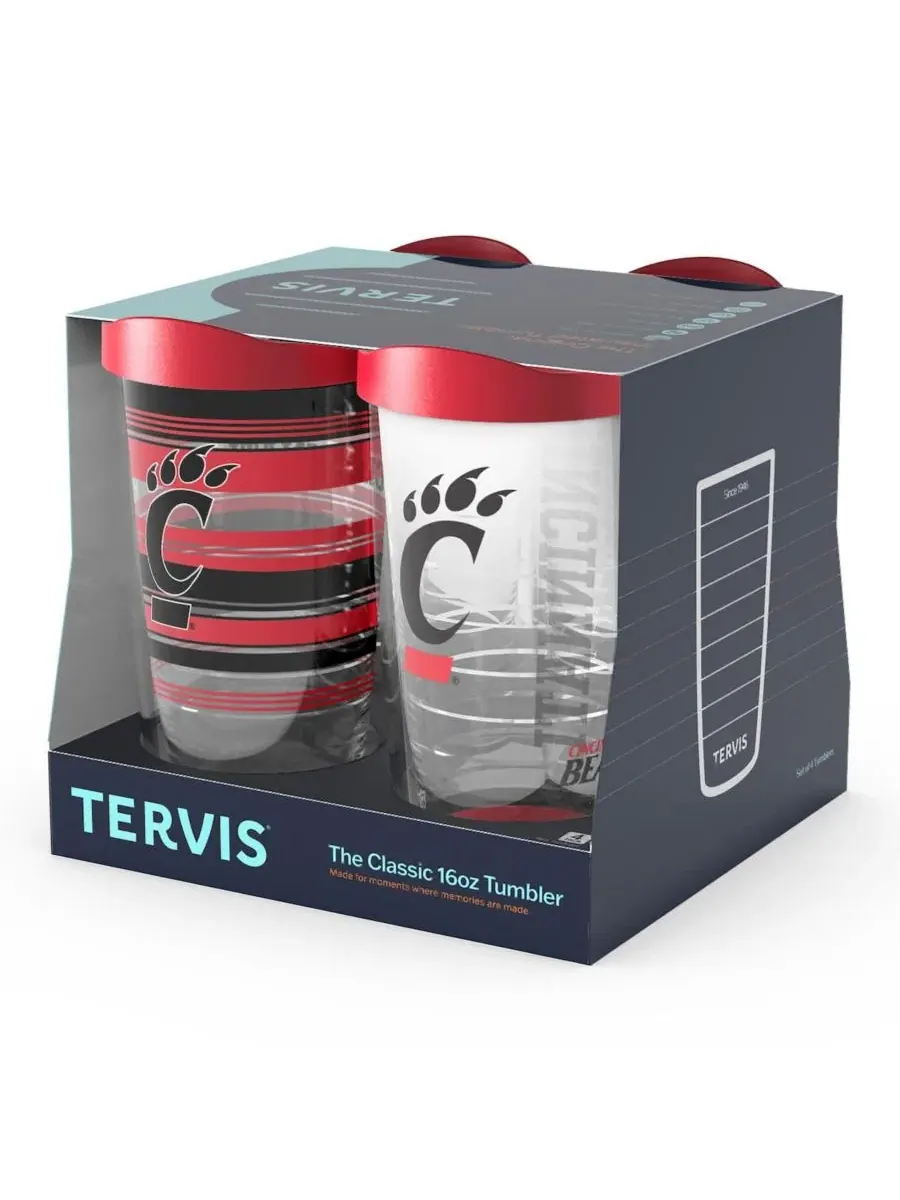 Набор из 4 стаканов Tervis Cincinnati Bearcats, 16 унций, с термоизоляцией, Emblem, Hype Stripes — изображение 3 из 5