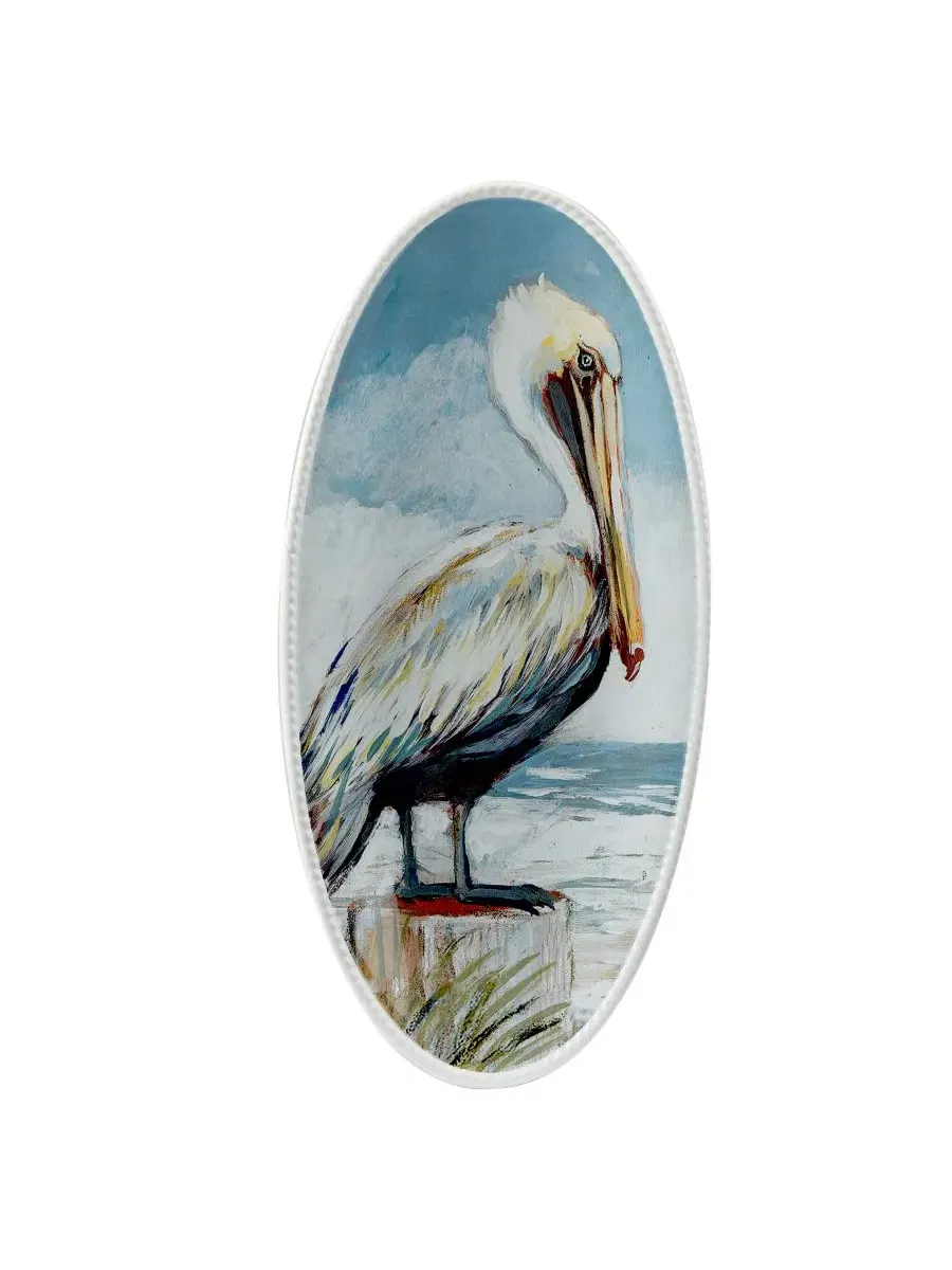 Овальное керамическое блюдо-рыбница с пеликаном Shorebirds Fish Platter Certified International — изображение 2 из 2, синий