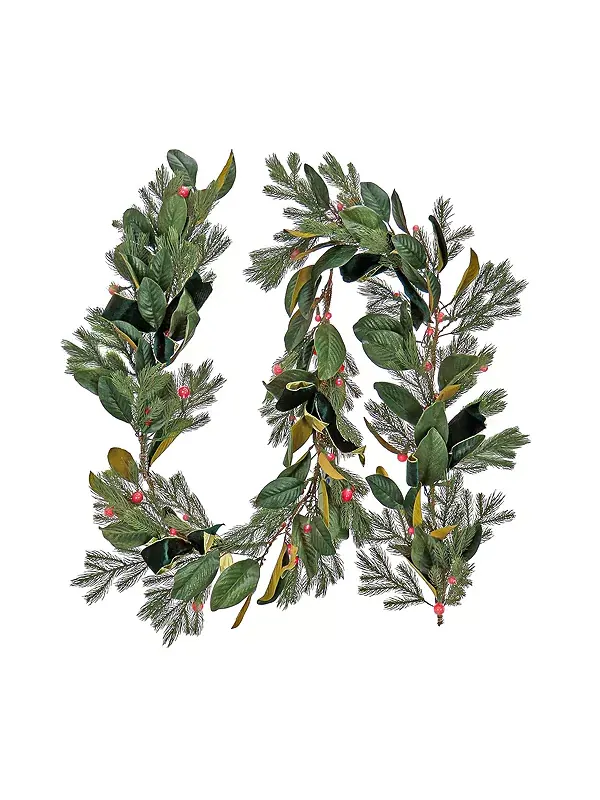 Гирлянда из хвои магнолии высотой 9 футов со светодиодными лампами и бантами National Tree Company
