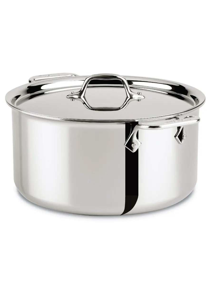 All-Clad Кастрюля из нержавеющей стали с крышкой, 8 кварт (около 2,8 л) — изображение 2 из 9, серебристый