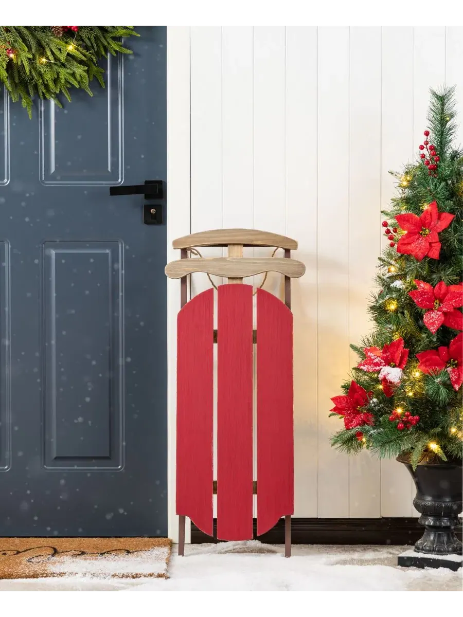 Деревянное новогоднее украшение-сани Sleigh Glitzhome — изображение 2 из 10, мульти