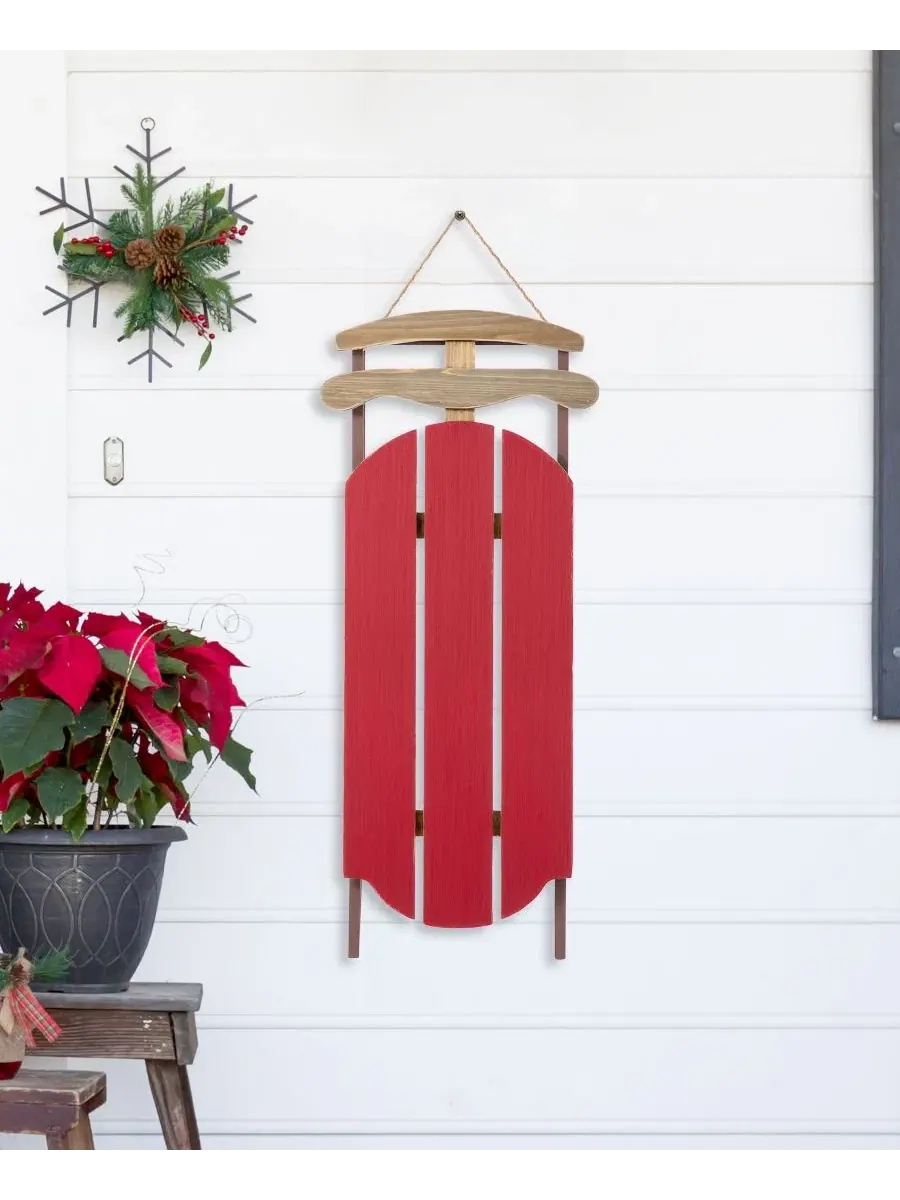 Деревянное новогоднее украшение-сани Sleigh Glitzhome — изображение 3 из 10, мульти