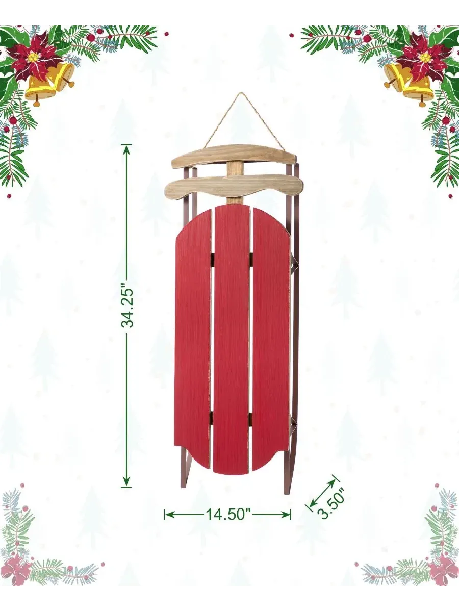 Деревянное новогоднее украшение-сани Sleigh Glitzhome — изображение 10 из 10, мульти
