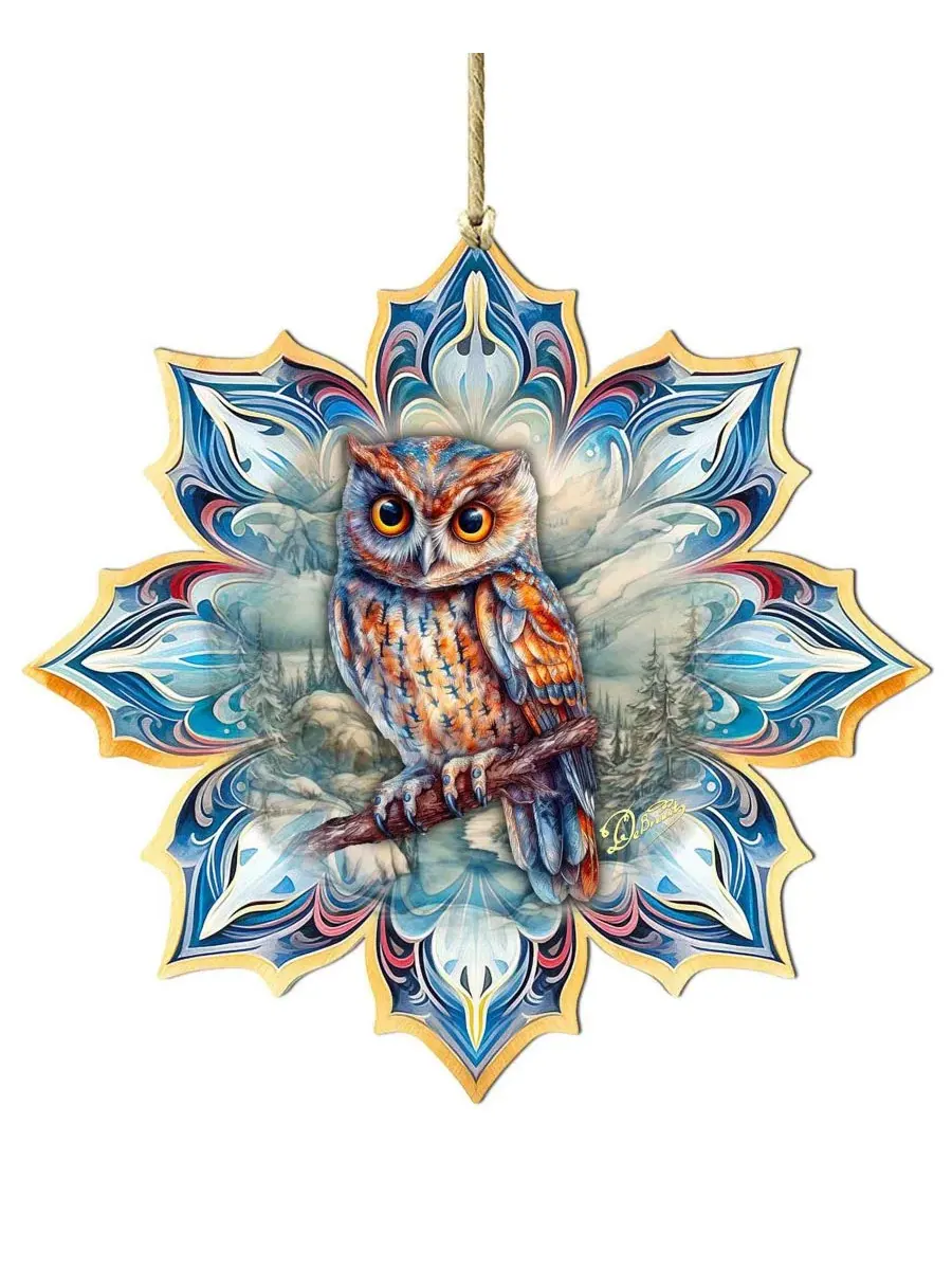 Елочная игрушка из дерева с совой Great Horned Owl Snowflake Designocracy