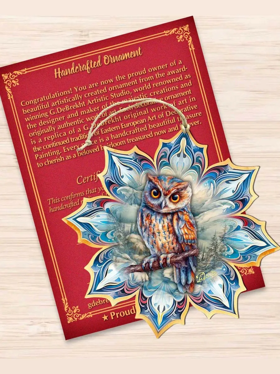 Елочная игрушка из дерева с совой Great Horned Owl Snowflake Designocracy — изображение 4 из 6, мульти