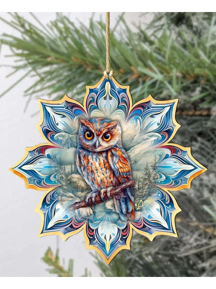 Елочная игрушка из дерева с совой Great Horned Owl Snowflake Designocracy — изображение 5 из 6, мульти