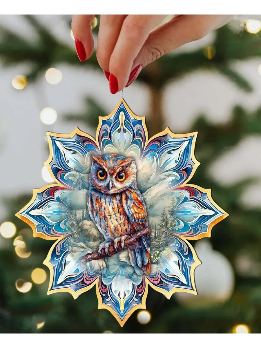 Елочная игрушка из дерева с совой Great Horned Owl Snowflake Designocracy — изображение 6 из 6, мульти