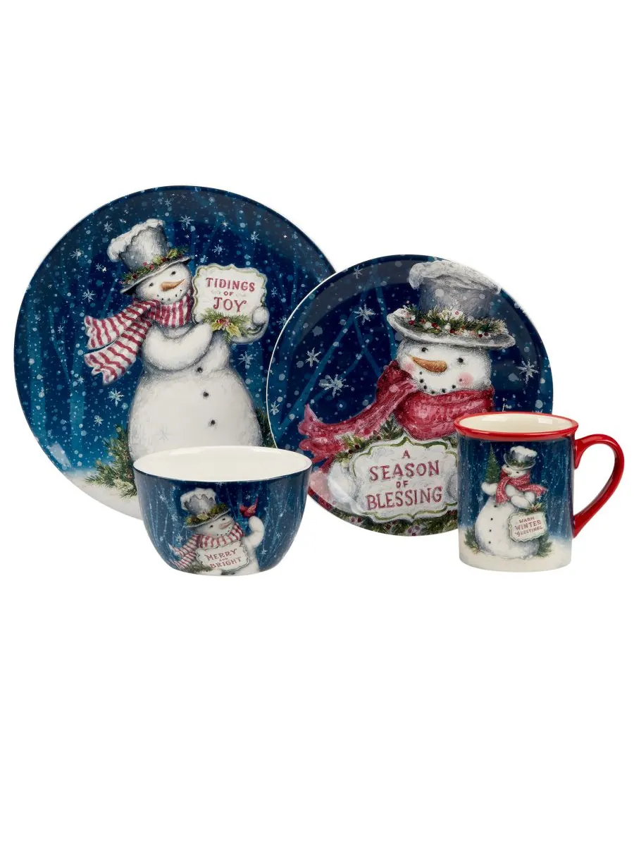 Набор посуды Snowman Greetings, 16 предметов, на 4 персоны Certified International — изображение 2 из 5, мульти