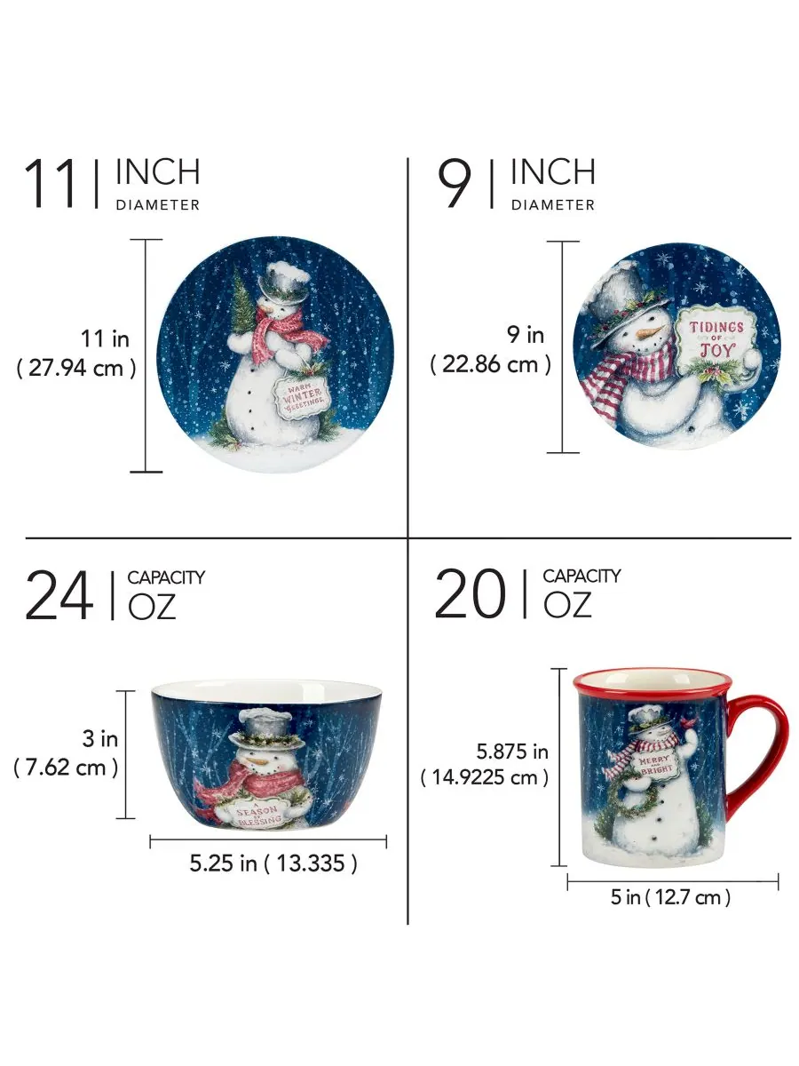 Набор посуды Snowman Greetings, 16 предметов, на 4 персоны Certified International — изображение 4 из 5, мульти