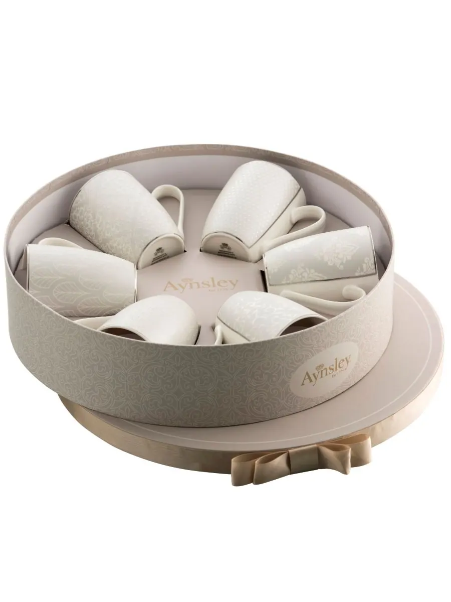 Belleek Pottery Набор из 6 серебряных кружек с парчовым рисунком