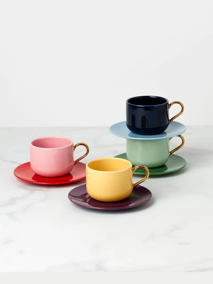 Набор из 8 чашек и блюдец Make it Pop, на 4 персоны Kate spade new york — изображение 5 из 6, желтый