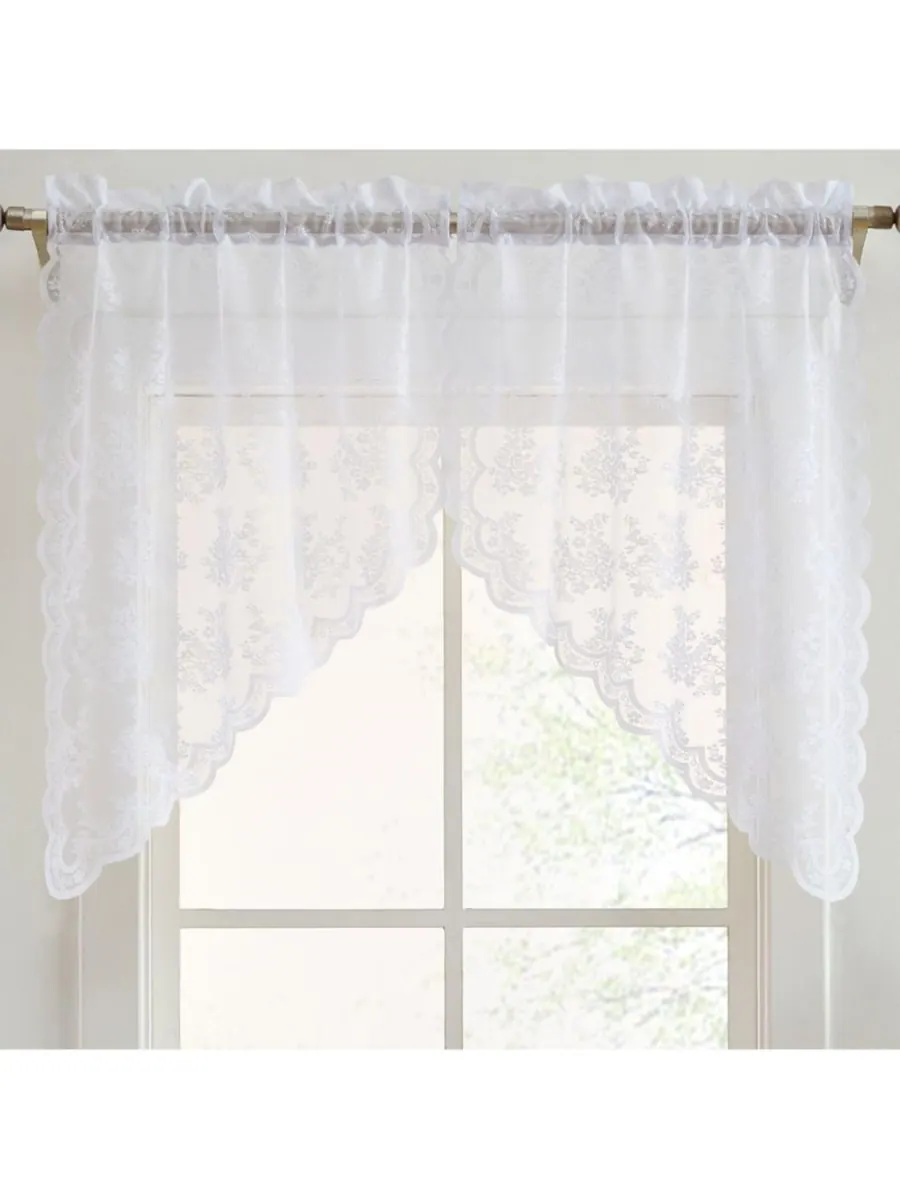 Короткие кружевные шторы Jolene Floral Rod Pocket Lace для небольших окон - 71 x 91 см (белые