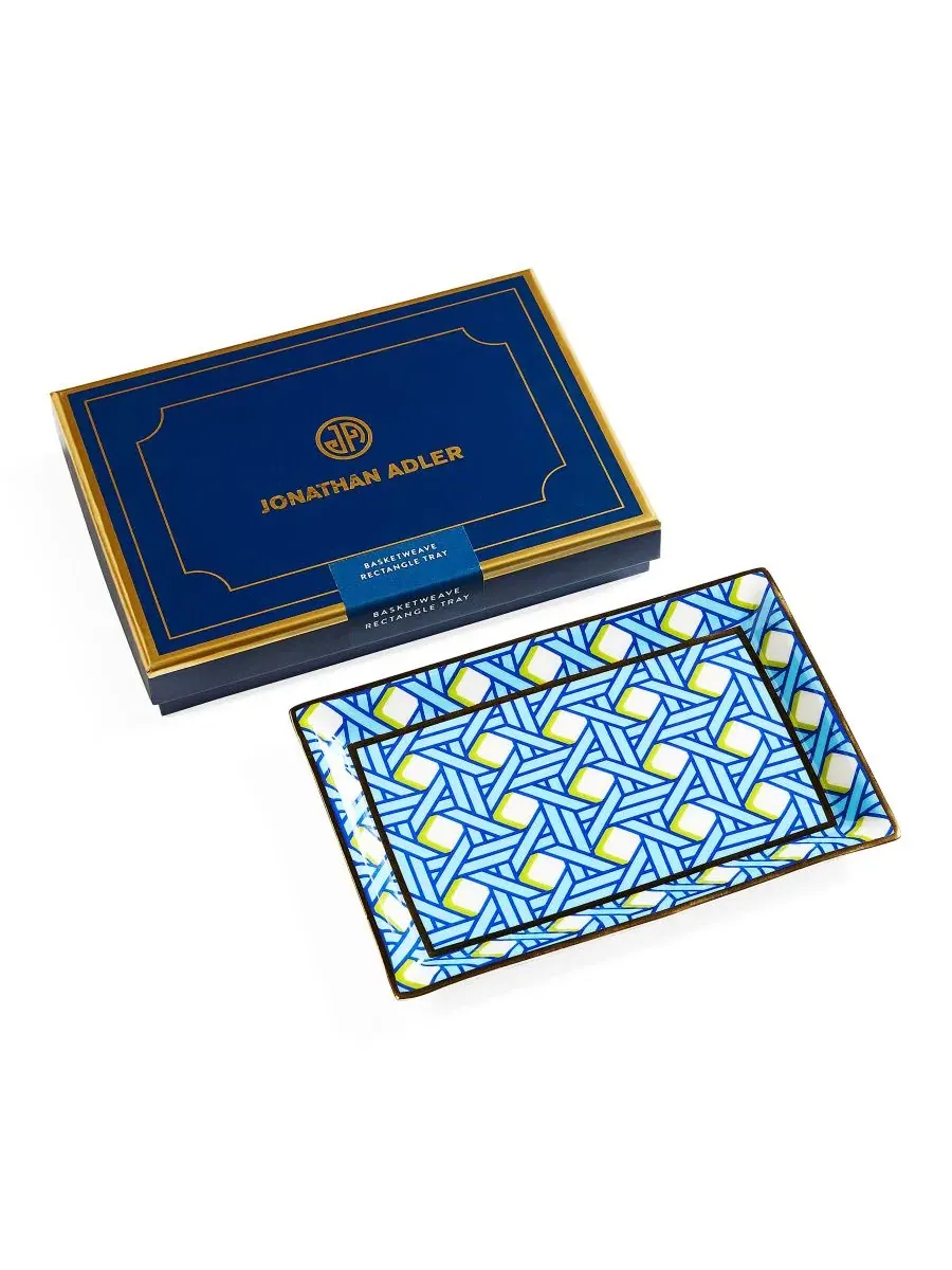 Прямоугольный поднос Basketweave Jonathan Adler — изображение 2 из 3, синий белый желтый