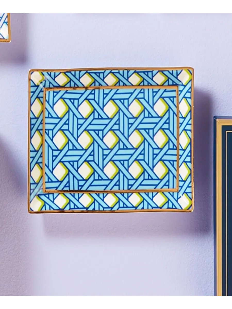 Прямоугольный поднос Basketweave Jonathan Adler — изображение 3 из 3, синий белый желтый