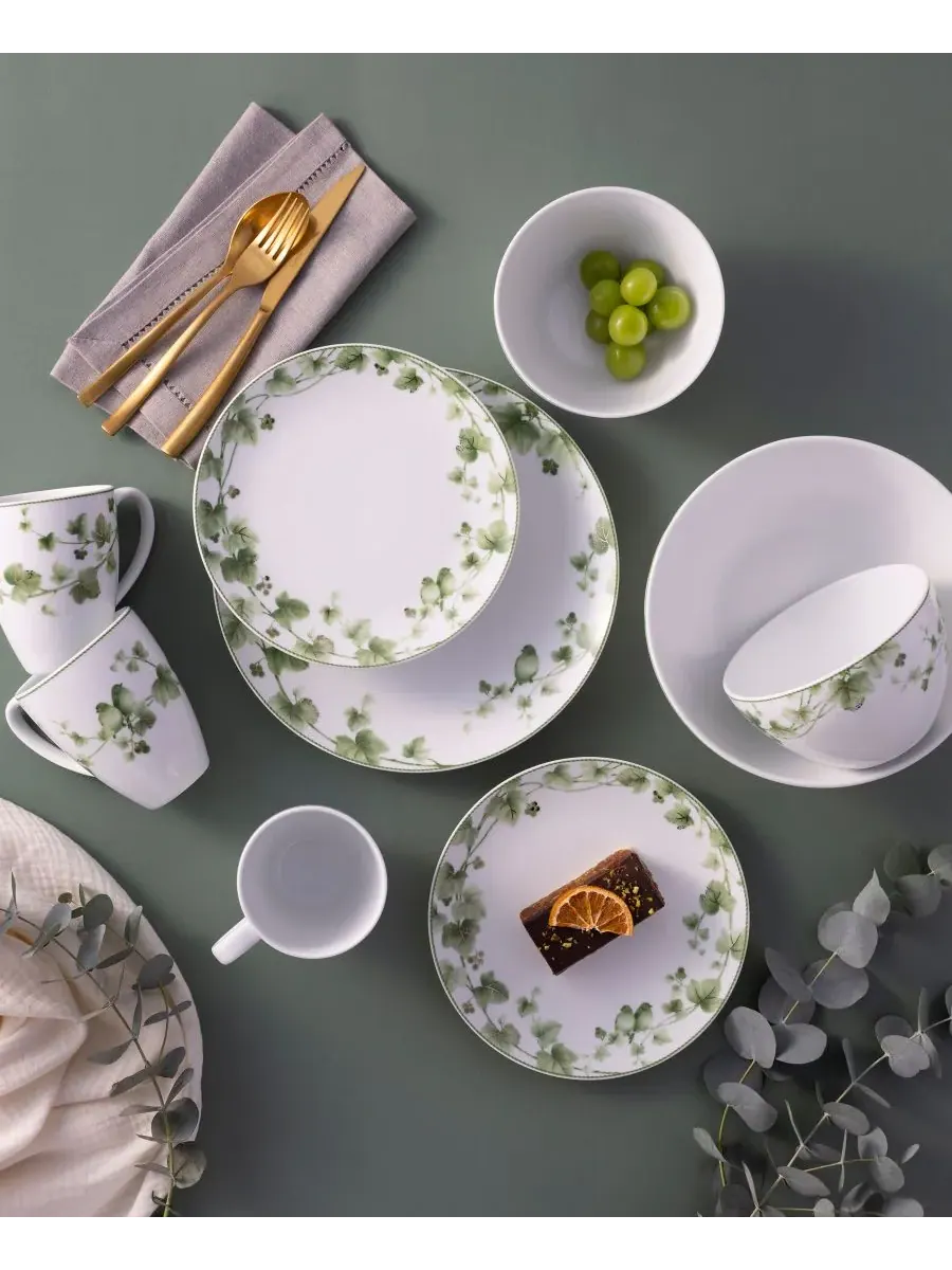 Набор из 4 обеденных тарелок Noritake Ivy Whisper, 28 см — изображение 8 из 9, зеленый