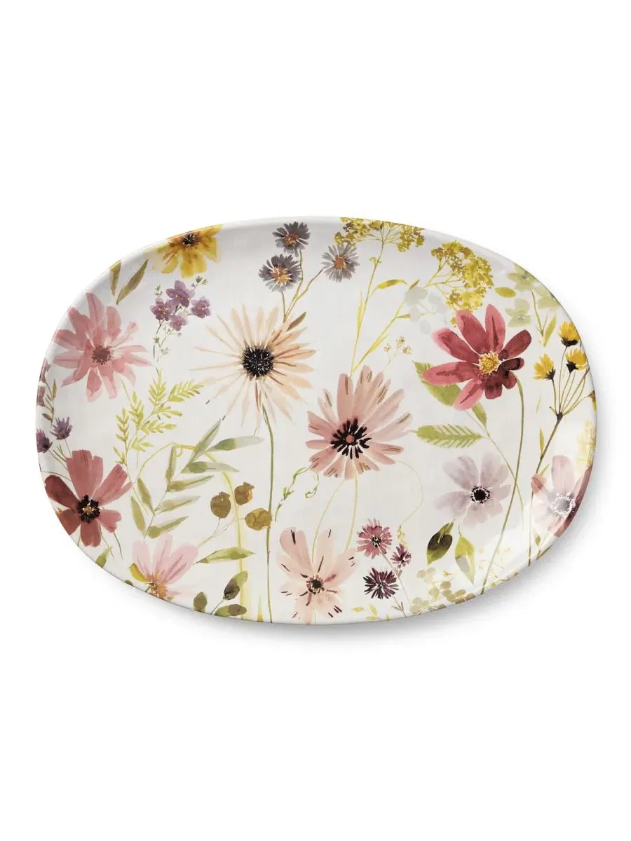 Керамическое овальное сервировочное блюдо Wildflowers, 40 x 30 см, с флористическим принтом