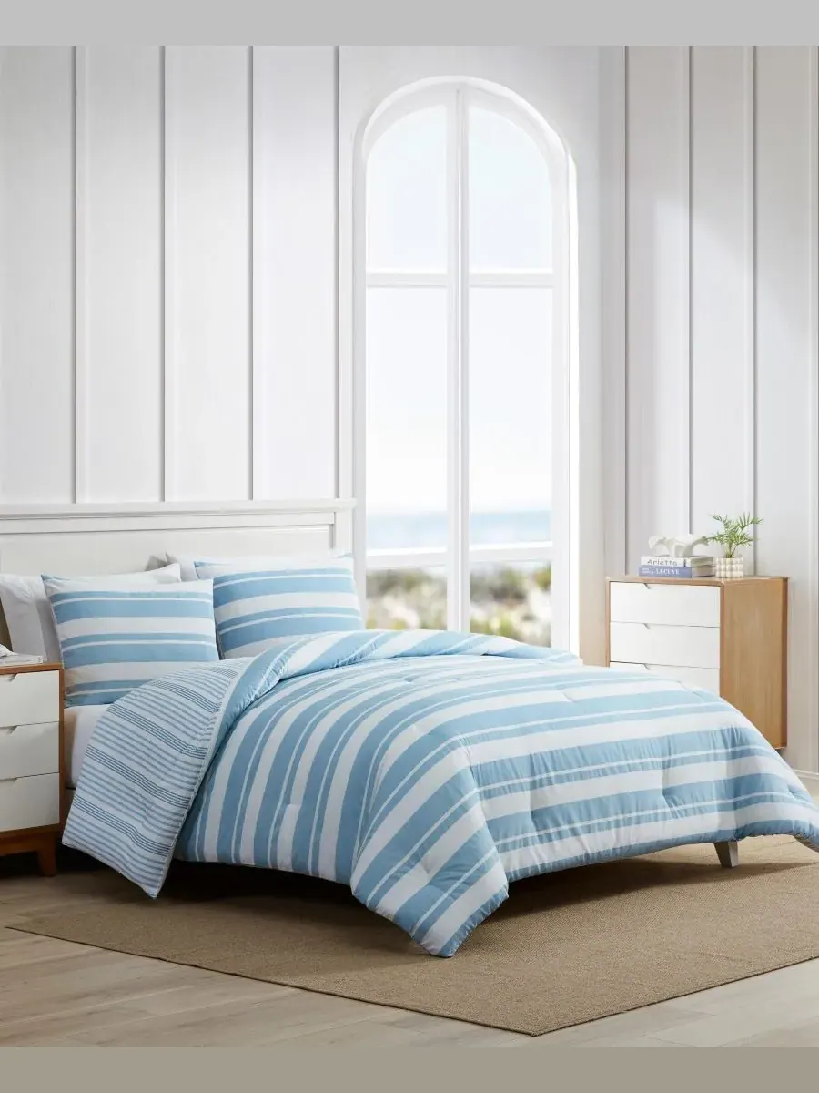 Комплект постельного белья Riverside Stripe из хлопка, двусторонний, 3 предмета, размер King — изображение 2 из 6