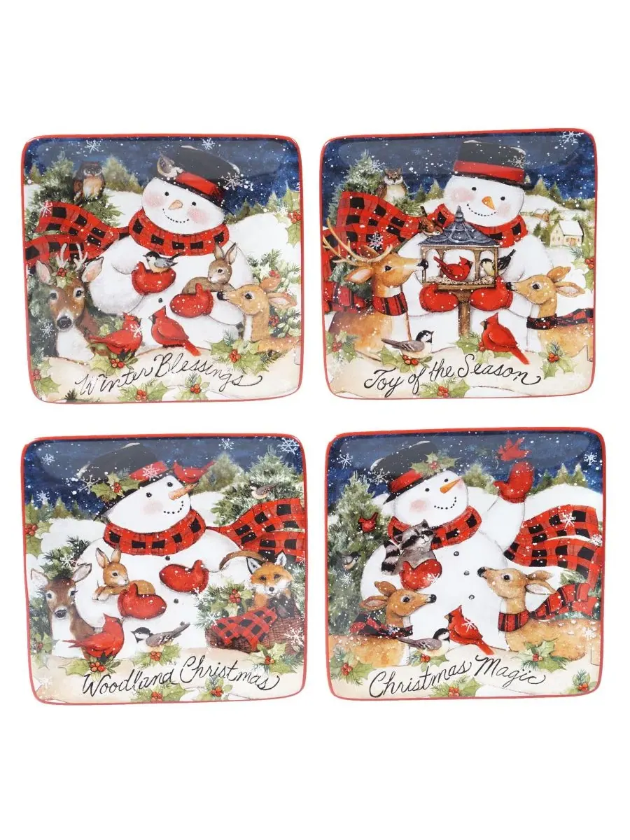 Набор из 4 тарелок для канапе Magic of Christmas Snowman Certified International, Open Miscellaneous