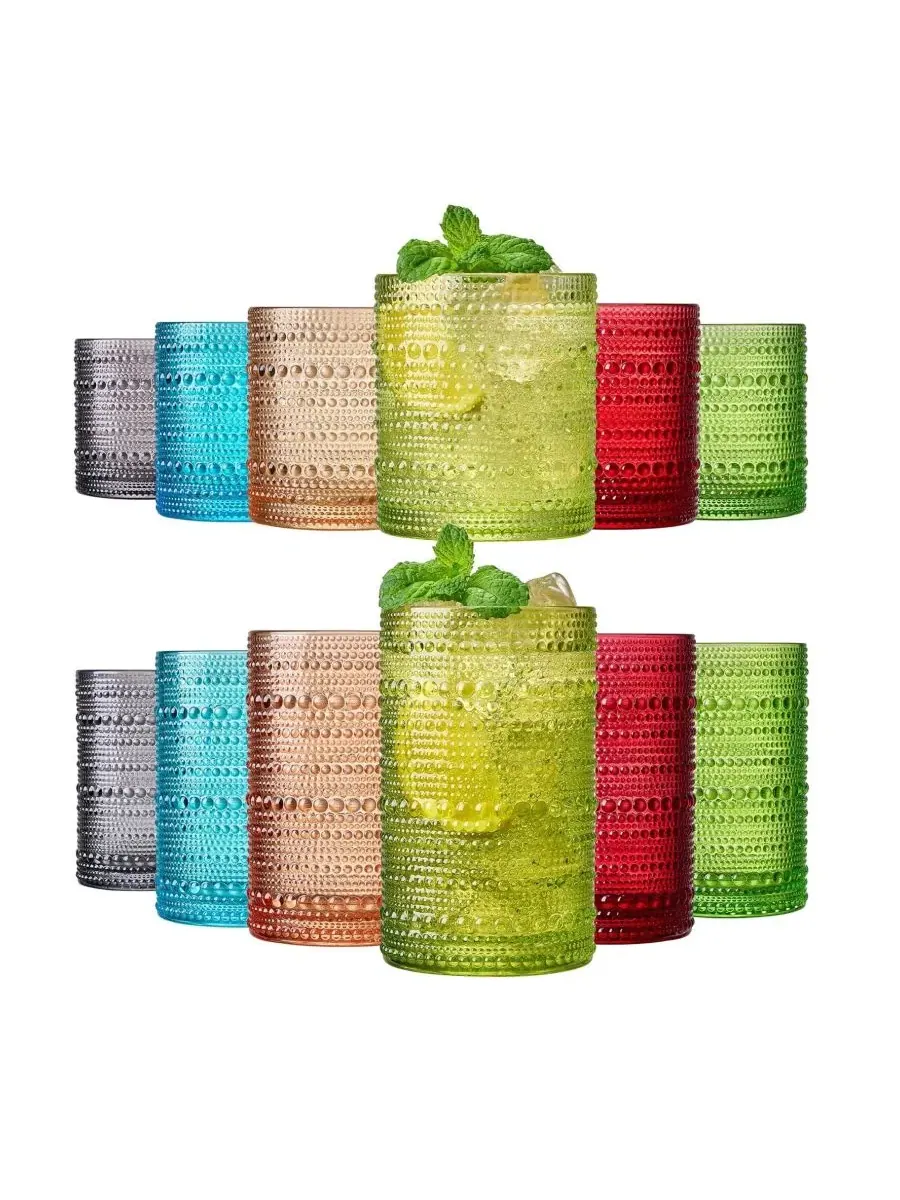 Набор стаканов Hobnail Highball Tumbler Glasses, 12 предметов The Wine Savant, Tropical Sorbet — изображение 1 из 3