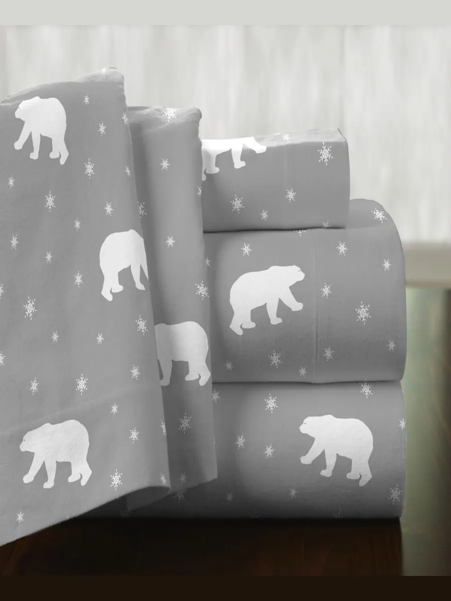 Pointehaven Комплект постельного белья из высококачественной хлопковой фланели Polar Bear, размер