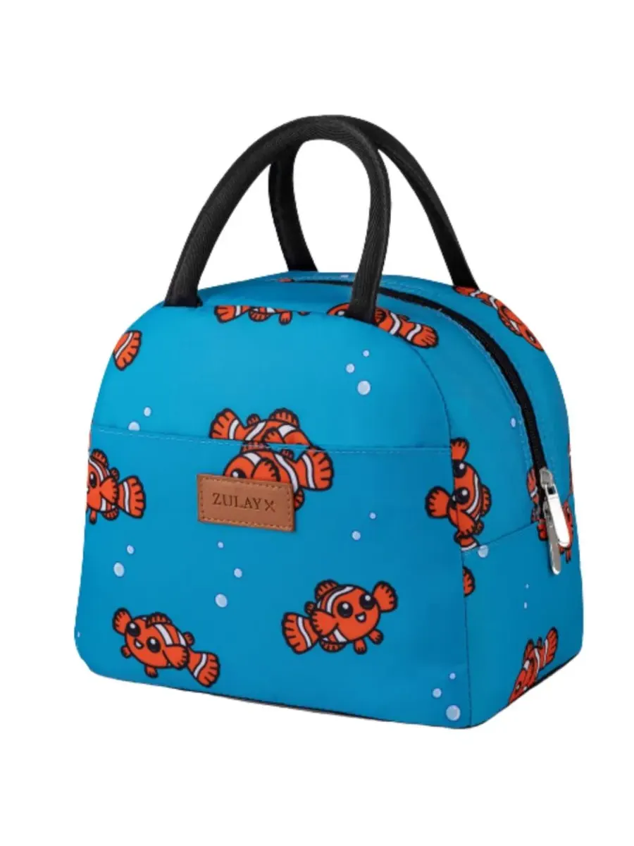 Термосумка для ланча с мягкими ручками Zulay Kitchen, Teal With Fishes