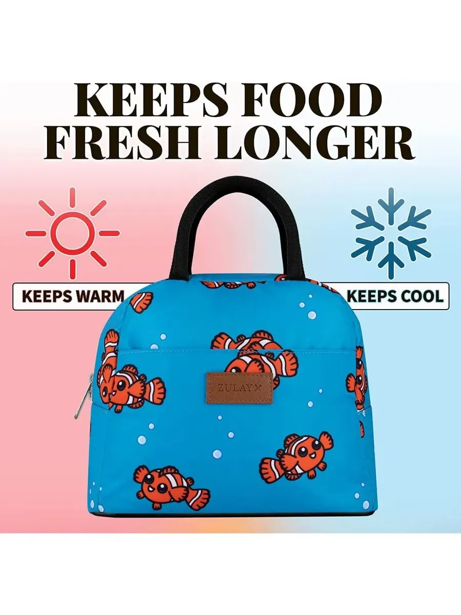Термосумка для ланча с мягкими ручками Zulay Kitchen, Teal With Fishes — изображение 3 из 7