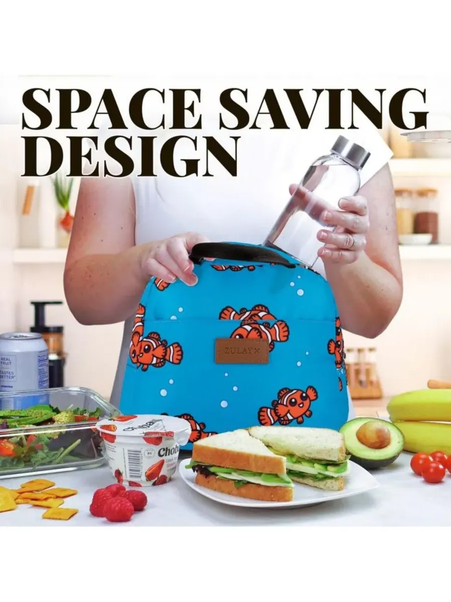 Термосумка для ланча с мягкими ручками Zulay Kitchen, Teal With Fishes — изображение 4 из 7