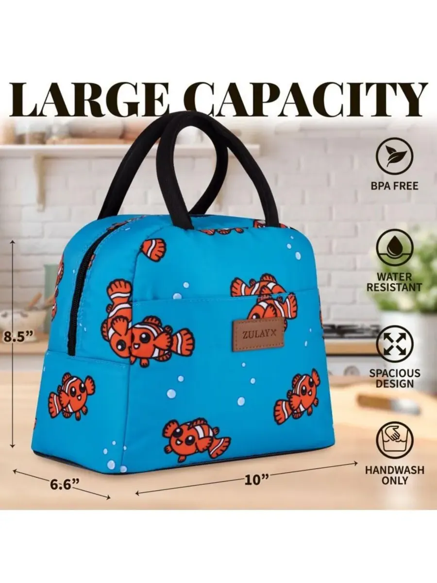 Термосумка для ланча с мягкими ручками Zulay Kitchen, Teal With Fishes — изображение 5 из 7