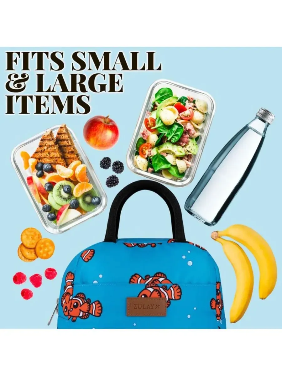 Термосумка для ланча с мягкими ручками Zulay Kitchen, Teal With Fishes — изображение 6 из 7