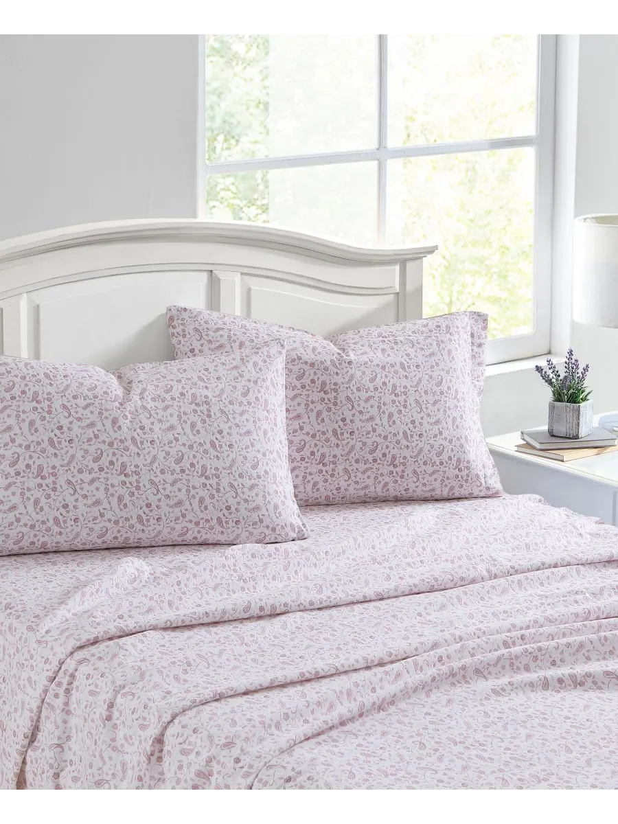 Laura Ashley Комплект постельного белья из хлопковой фланели Paisley Prance, 4 предмета, размер King — изображение 2 из 7
