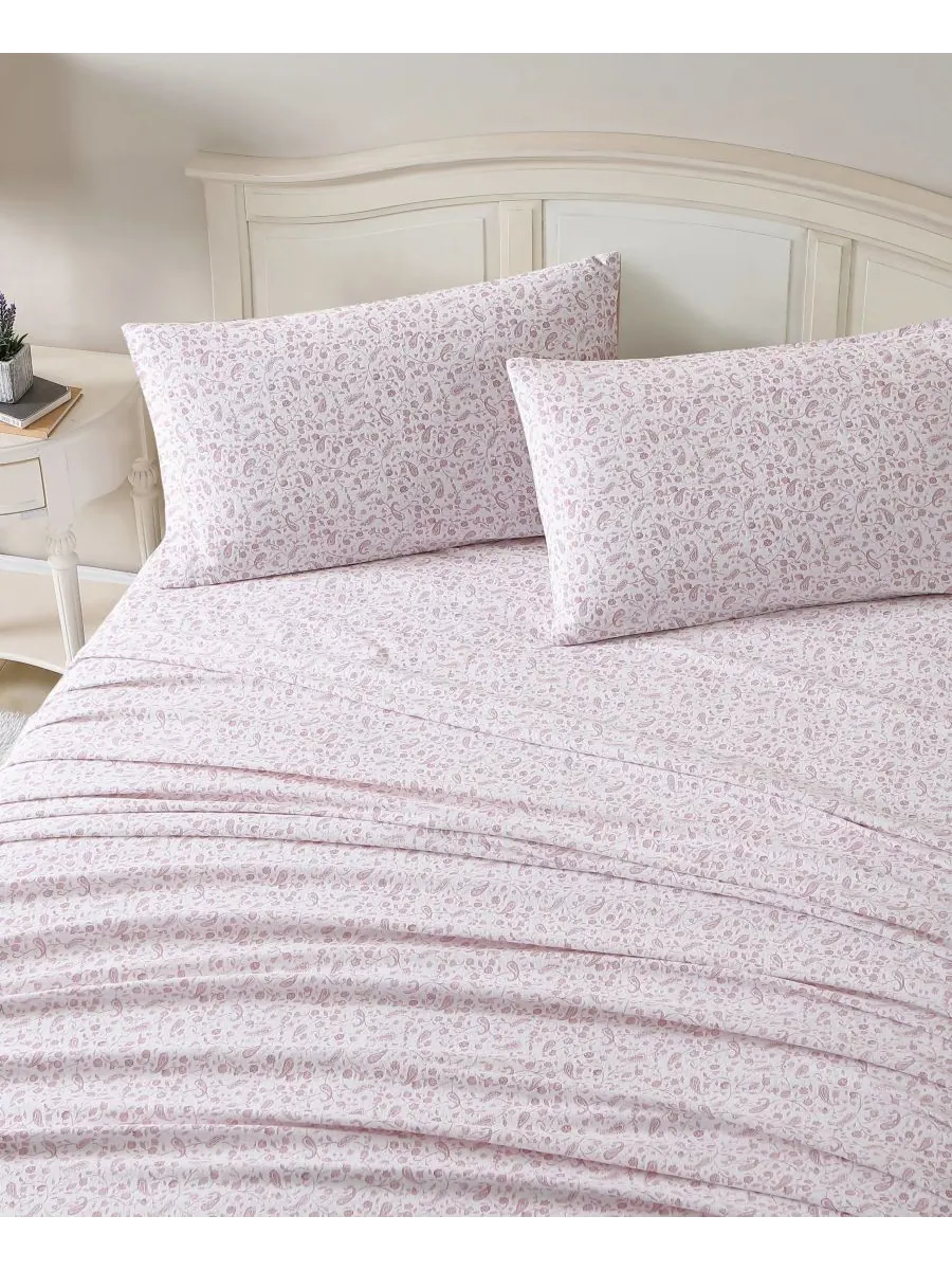 Laura Ashley Комплект постельного белья из хлопковой фланели Paisley Prance, 4 предмета, размер King — изображение 3 из 7
