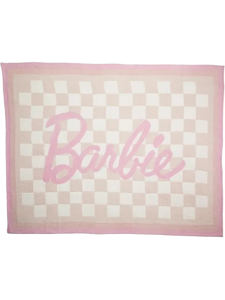 Плед CozyChic Barbie в клетку, унисекс Barefoot Dreams — изображение 2 из 2, розовый мульти