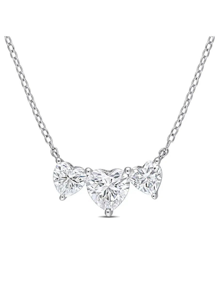 AMOUR 2 CT DEW Созданное колье с тройным сердцем из муассанита в серебре стерлинговой пробы — белый