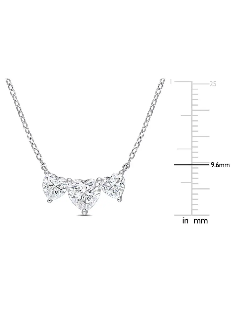 AMOUR 2 CT DEW Созданное колье с тройным сердцем из муассанита в серебре стерлинговой пробы — изображение 2 из 5