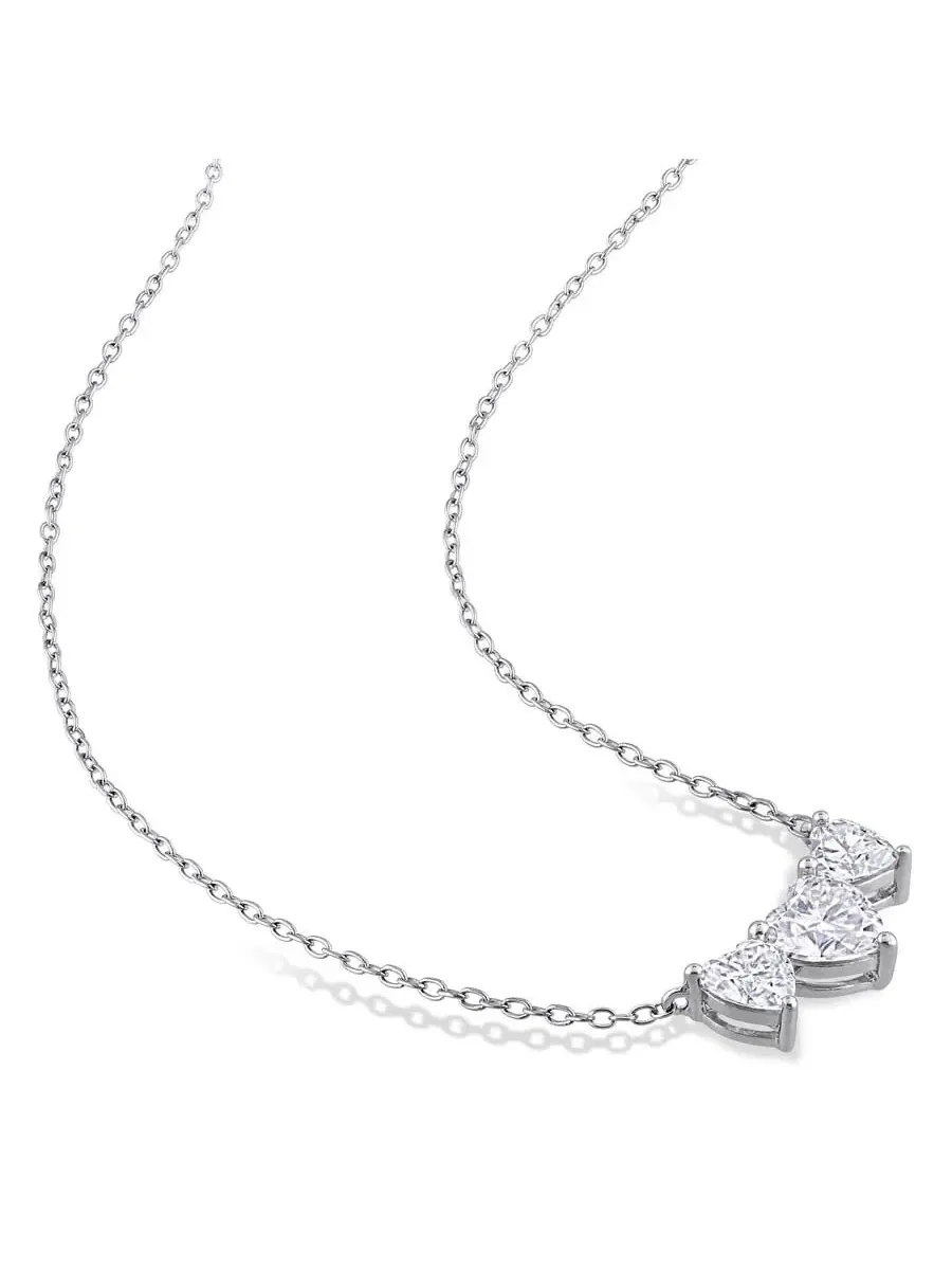 AMOUR 2 CT DEW Созданное колье с тройным сердцем из муассанита в серебре стерлинговой пробы — изображение 3 из 5