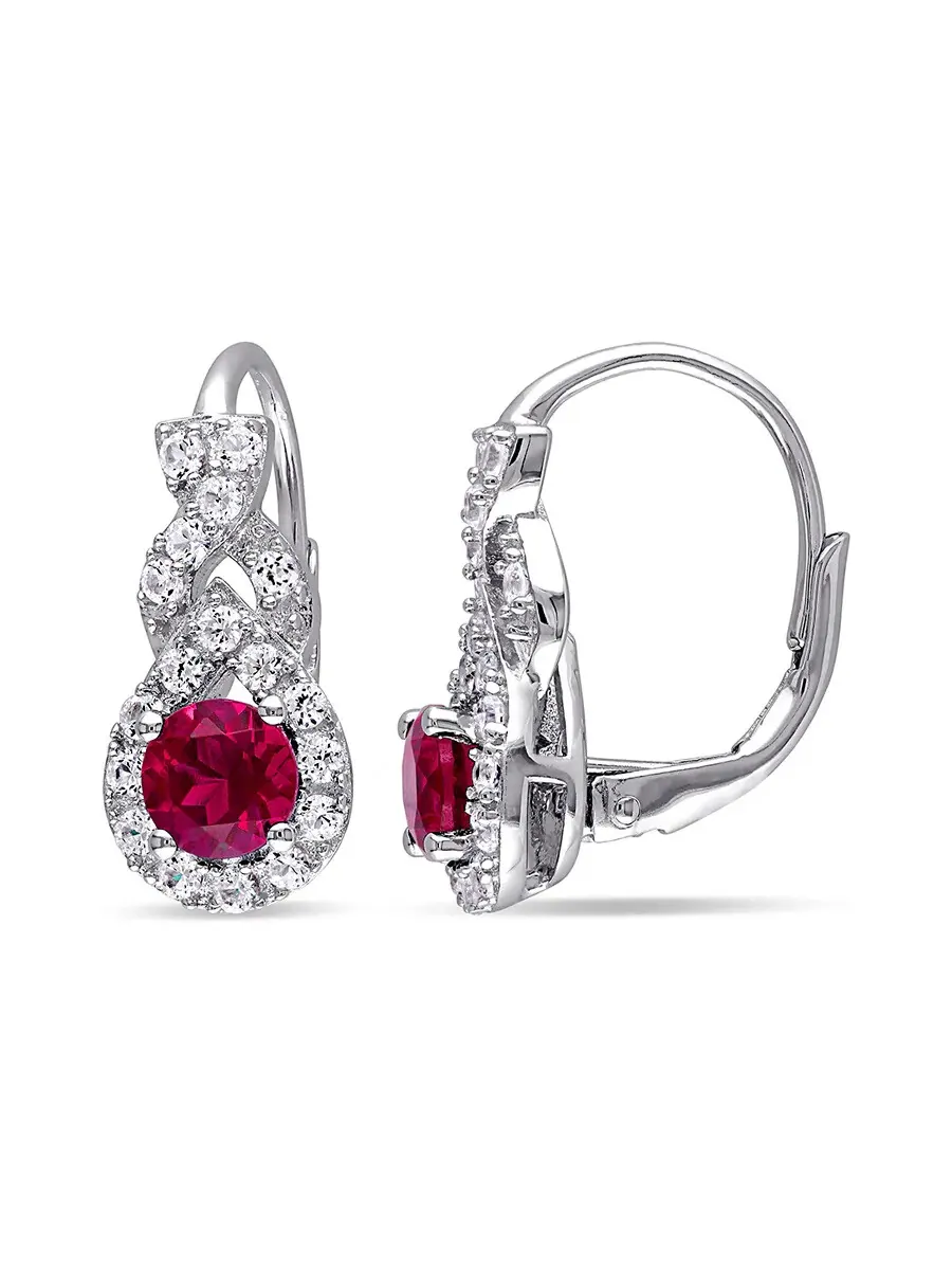 Серьги-петли AMOUR с круткой из рубина и белого сапфира из стерлингового серебра — изображение 1 из 1, оттенок красный