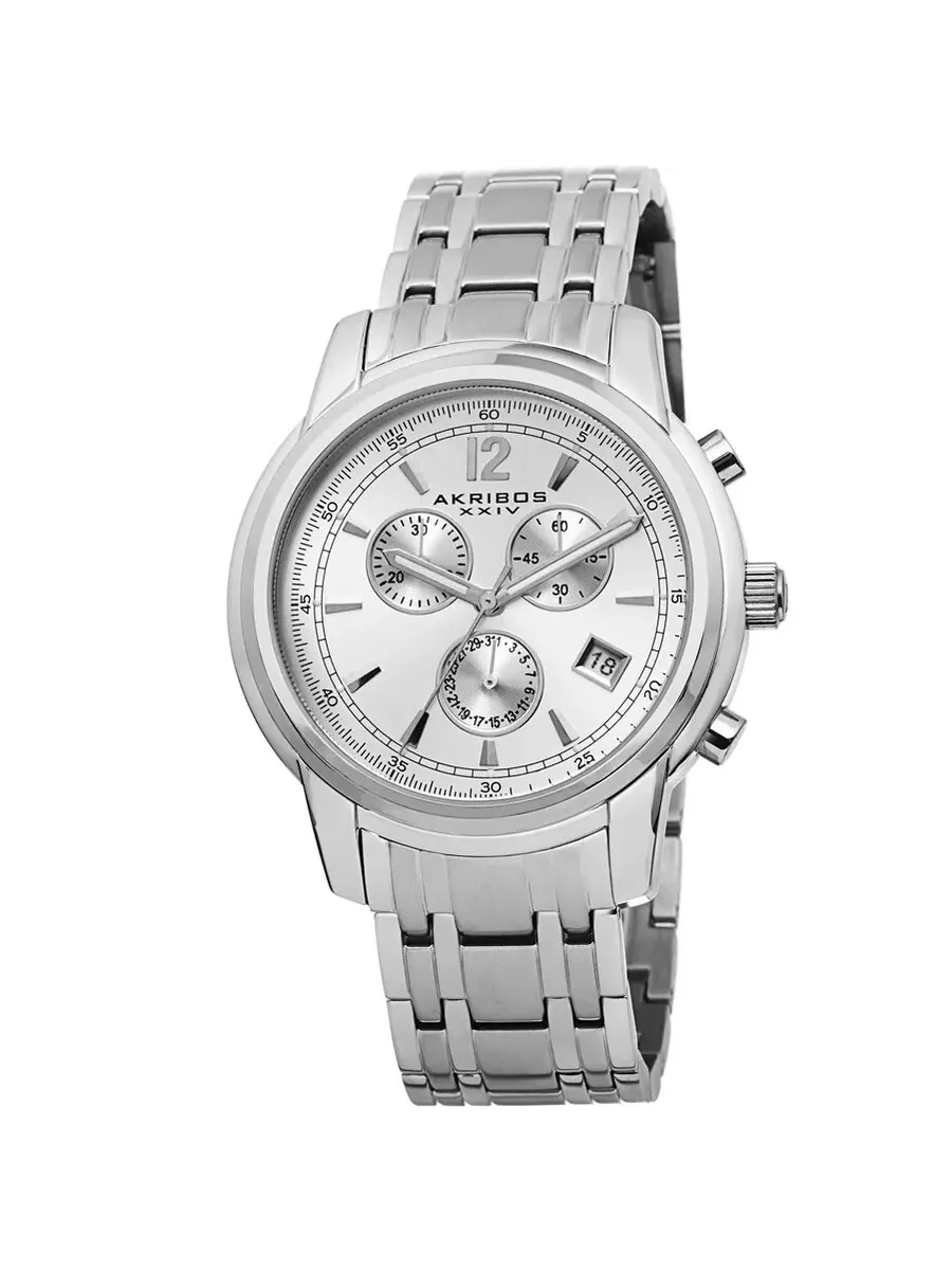 Мужские часы Akribos XXIV Chronograph с серебристым циферблатом AK692SSW — изображение 1 из 1, оттенок серебряный