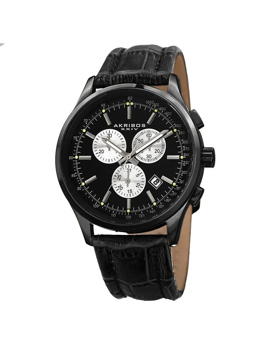 Мужские часы Akribos XXIV Enterprise Chronograph Quartz с черным циферблатом P50132 — изображение 1 из 4, оттенок черный
