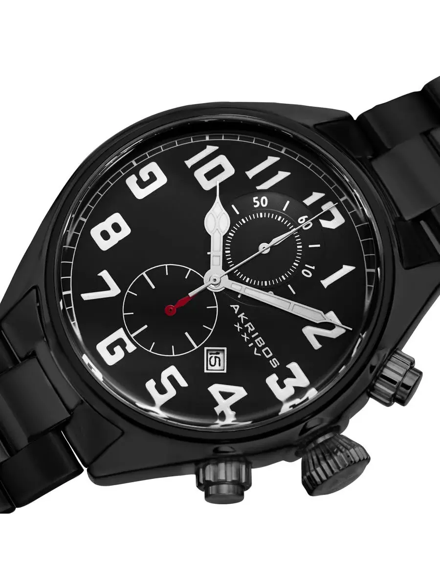 Мужские кварцевые часы Akribos XXIV Trek Chronograph с черным циферблатом, модель P50128 — изображение 2 из 4, оттенок черный