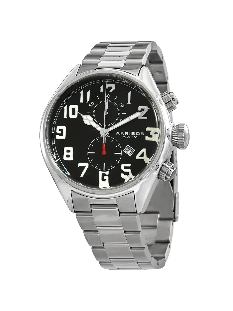 Мужские часы Akribos XXIV Trek Chronograph Quartz с черным циферблатом P50129 — изображение 1 из 4, оттенок серебряный