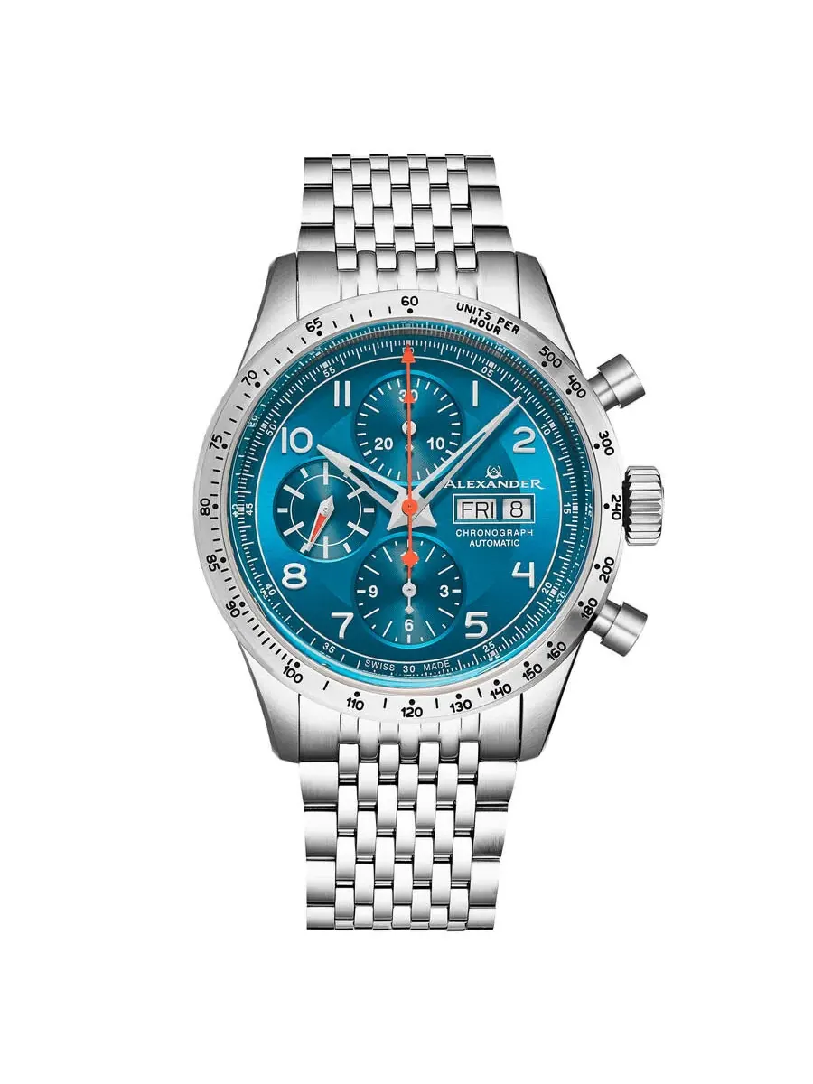 Мужские часы Alexander Alexander 2 Chronograph Automatic с синим циферблатом A450-02 — изображение 1 из 2, оттенок серебряный