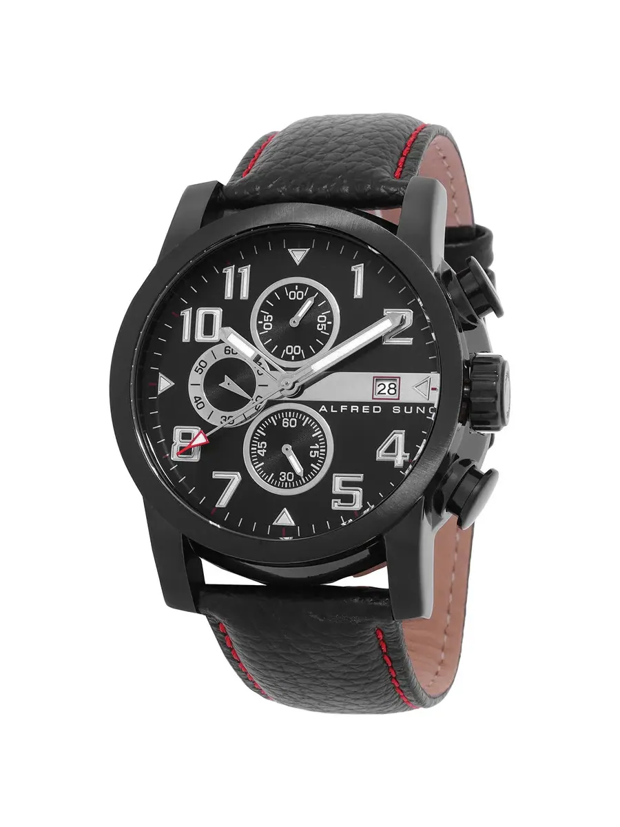 Мужские часы Alfred Sung Velox Chronograph Quartz с черным циферблатом AS1601BL-1A — черный